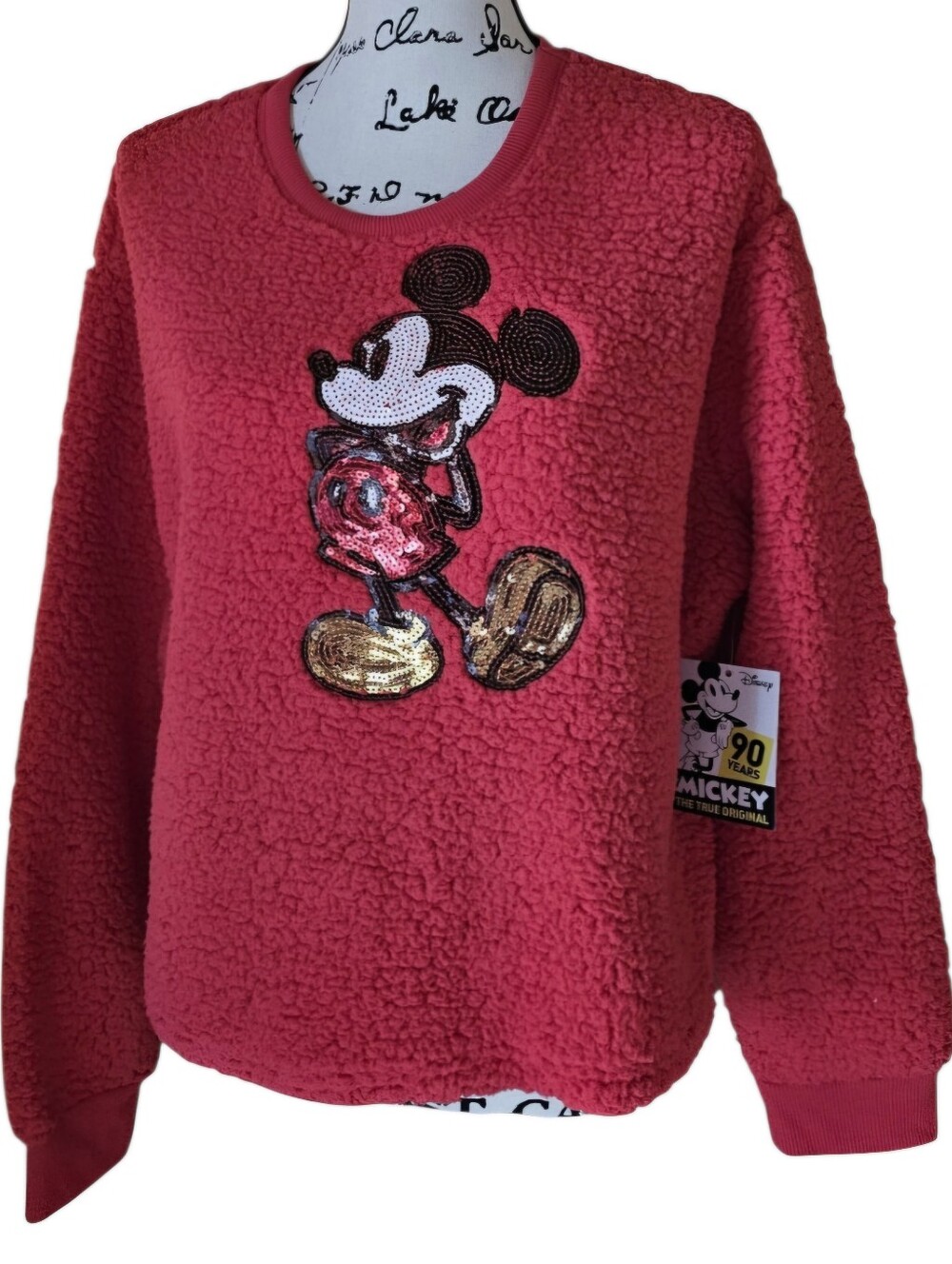 Disney Red Sequin Mickey Sherpa Crewneck Sweater